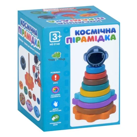 Деревянная игрушка Космическая пирамидка 8 колец