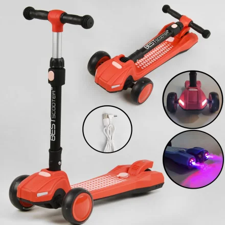 Дитячий самокат триколісний Best Scooter складне кермо звук дим світло PU 120х35мм в коробці