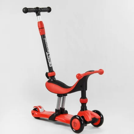 Дитячий самокат-велобіг 3в1 триколісний Best Scooter колеса PU зі світлом сидіння батьківська ручка в коробці