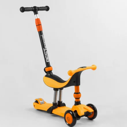Дитячий самокат-велобіг 3в1 триколісний Best Scooter жовтий колеса PU зі світлом сидіння батьківська ручка в коробці