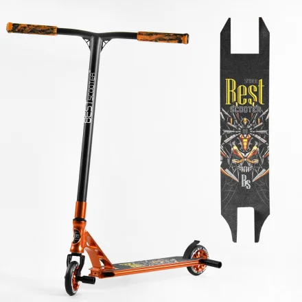 Самокат трюковий Best Scooter чорно-золотий HIC-система пеги анодоване фарбування колеса PU d 110мм ширина керма 60 см в коробці